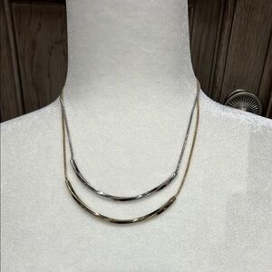 Silver and Gold Layered Necklace with Minimalist Design